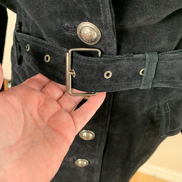 Vintage Jacquelyn Ferrar Size XL Black Suede Leather Belted Jacket Button Front - Picture 7 of 14